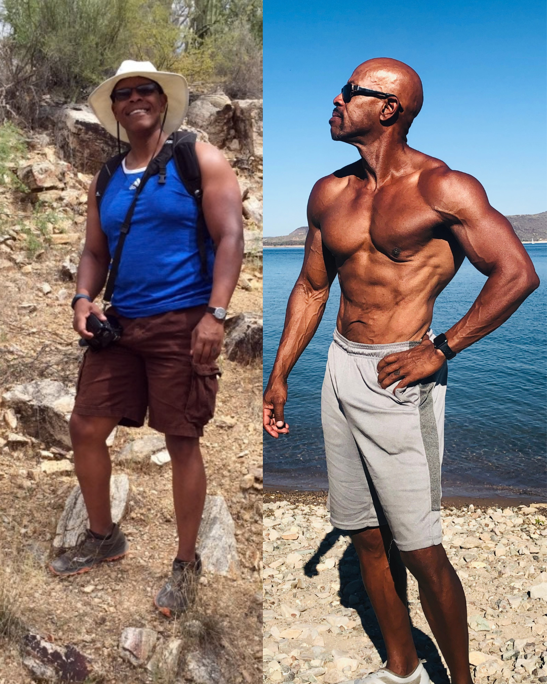 Dev before and after his 50+ fitness transformation